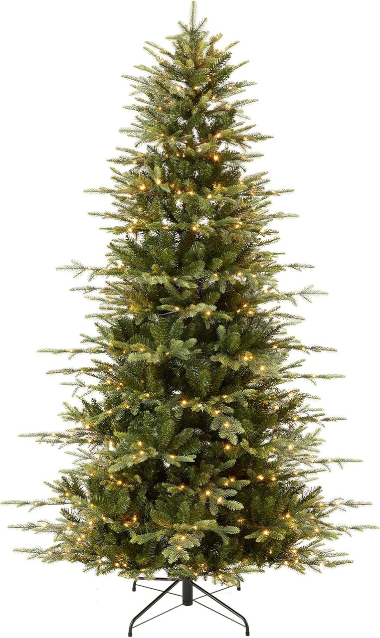 Aspen Slim Christmas Tree Noble Fir with 1,350 Branch Tips, 2-in-1 Multicolor LED Lights & Cordless Connection
